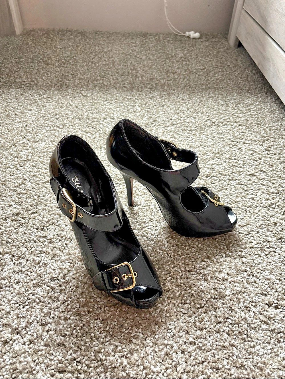 Bumper Black Buckle Heels